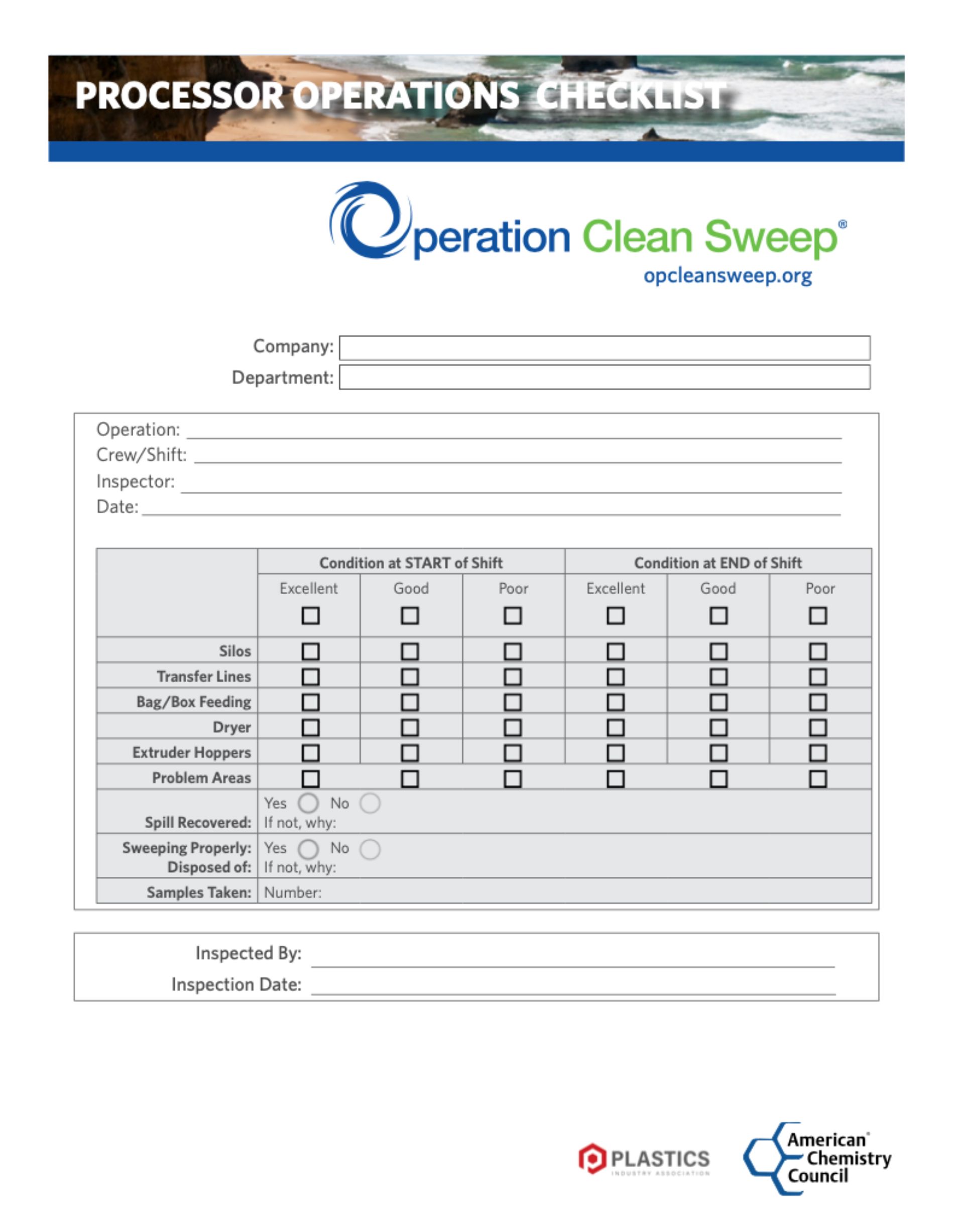 Processor Operations Checklist