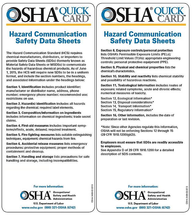 OSHA Hızlı Kart Tehlike İletişimi